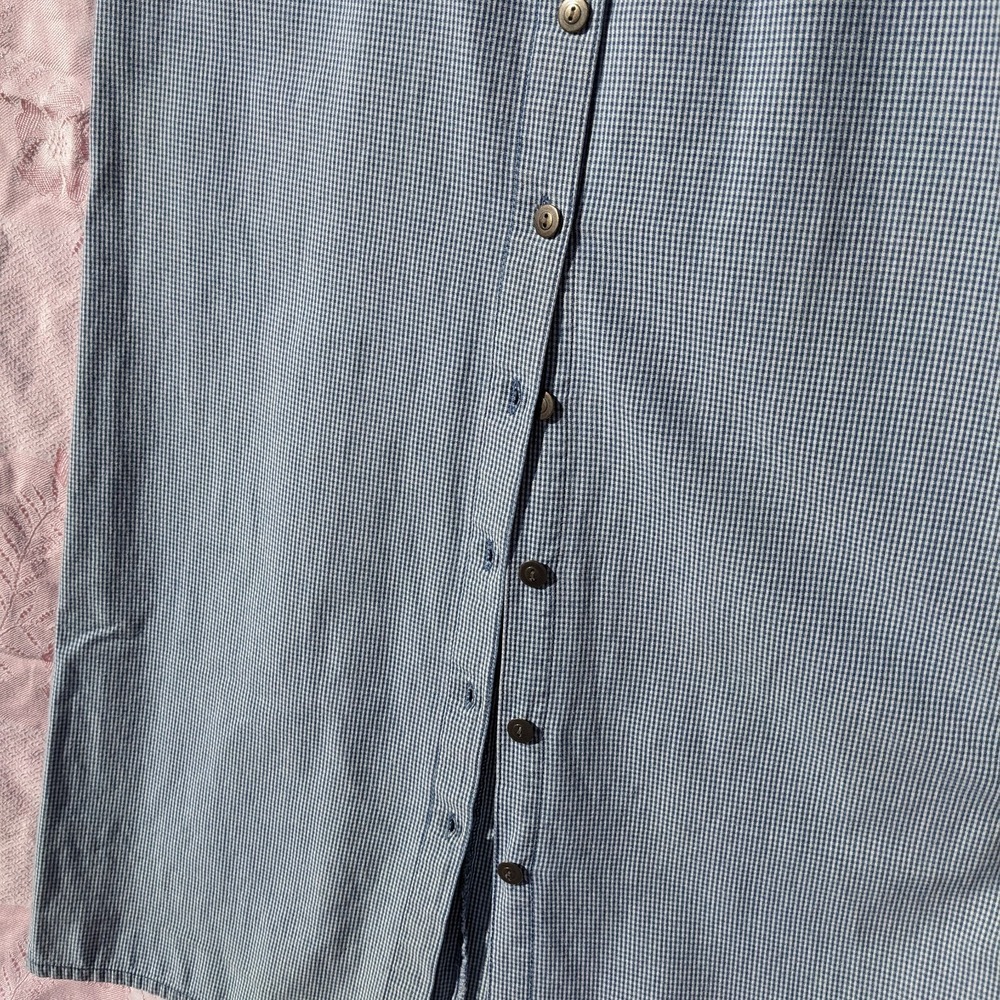 Vintage Gingham Maxi Shirt Dress Large Blue Cotton Cottagecore Button Up Plaid - Picture 4 of 13